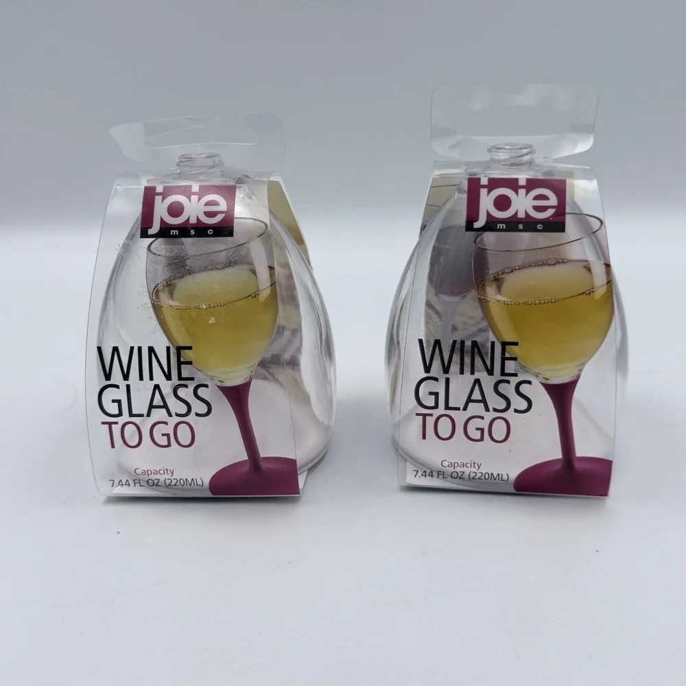 Joie Wine Glass To Go 7.44oz Set of 2 Portable Travel Plastic BPA Free Clear